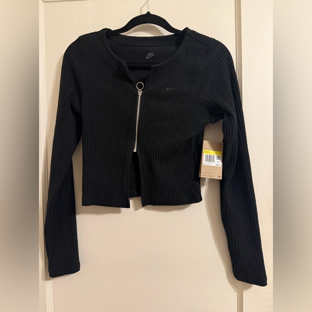 Nike Chill Rib Women's Slim Black Ribbed Long Sleeve Top Cardigan